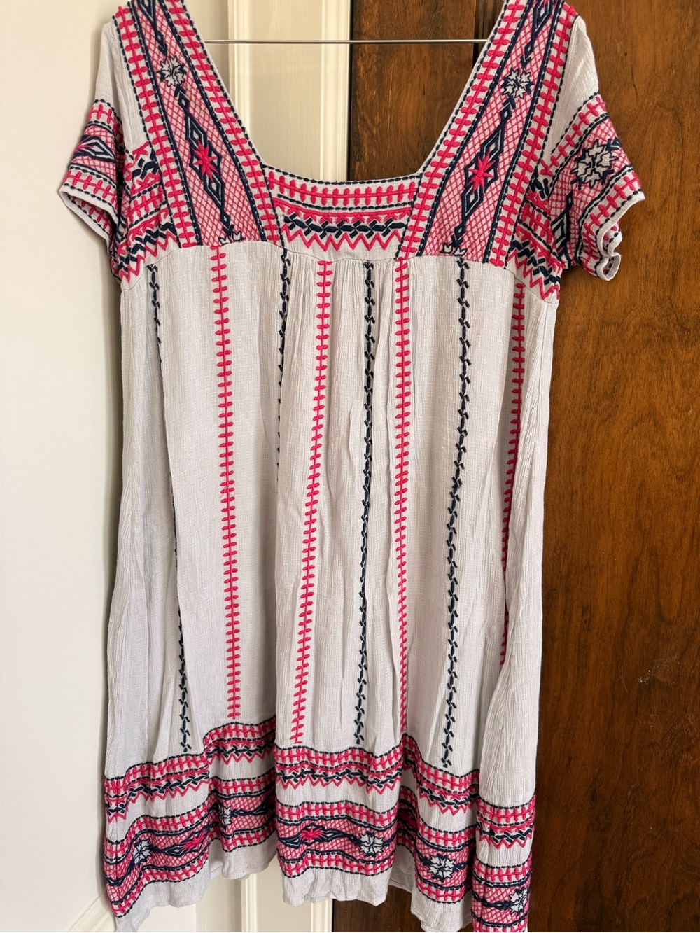 Anthropologie Pink & Navy Embroidery Dress - Picture 2 of 3